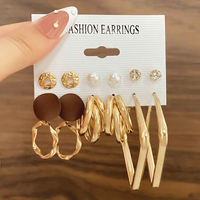 Juego de Aretes de Metal Dorado Modernos NYY para Mujer, Aretes Geométricos de Perlas y Círculos, Juego de Aretes de Moda
