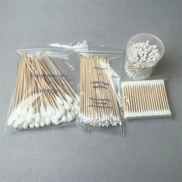 Wholesale Ear Cleaning Disposable Bamboo Stick Cotton Buds Wooden Small Tip Basics Baby Cotton Swabs