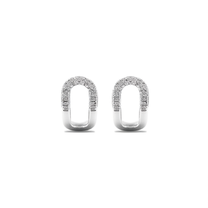 Orecchini a Cerchio E3460 in Oro Bianco con Diamanti Pavé, Design Geometrico Unisex, Gioielli Classici alla Moda - Product Image 1