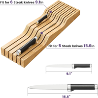 Organizador de Cuchillos de Bambú para Cajón, Portacuchillos Horizontal de Perfil Bajo, Ahorro de Espacio para Almacenamiento en Gabinetes de Cocina
