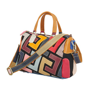 Bolso <span class=keywords><strong>de</strong></span> Mano para Mujer, Diseño Geométrico <span class=keywords><strong>de</strong></span> <span class=keywords><strong>Cuero</strong></span>, Hecho a Mano, Bolso Tote con Cremallera - Product Image 4
