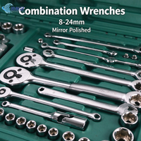 Jeu de clés à douilles à cliquet réversibles 121 pièces 1/4" 3/8" 1/2" en acier CRV, kit d'outils manuels pour réparation automobile, avec coffret de rangement en plastique