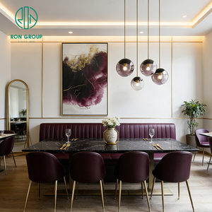 Table de luxe légère avec plateau en pierre frittée et cadre métallique, chaise en cuir rouge, banquette, mobilier pour restaurant et café - Product Image 3