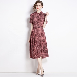 Nuovo abito estivo a maniche corte di lusso leggero con cintura di lusso con stampa retrò con giungla animale e gonna a-linea - Product Image 3