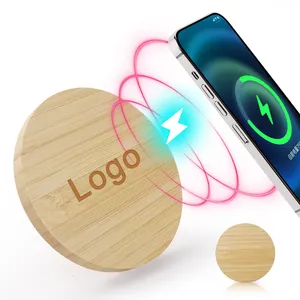 Chargeur sans fil de téléphone en bambou boisé de bureau 5W 10W 15W Qi avec logo laser écologique