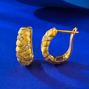 Bijoux fins, boucles d'oreilles <span class=keywords><strong>en</strong></span> argent sterling 925 plaqué or, motif d'épi de blé tressé et brossé - Product Image 3