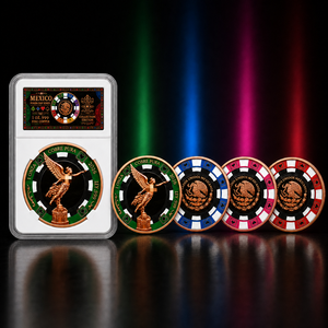 Pièce de poker Mexique 2026, 1 once, en cuivre pur .999, pièce de défi Libertad 4 couleurs, souvenir de collection avec support d'affichage étiqueté - Product Image 1