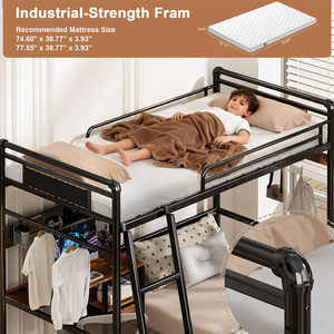 <span class=keywords><strong>Cama</strong></span> Litera de Alta Calidad, Tamaño Completo, con Soporte de Metal Resistente y Escritorio para Estudiar o Trabajar - Product Image 4