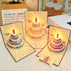 Biglietto d'<span class=keywords><strong>auguri</strong></span> 3D Pop-Up con Luce LED e Musica, Biglietto a Forma di Torta Fatto a Mano, Biglietto Personalizzato per Regalo di <span class=keywords><strong>Compleanno</strong></span> - Product Image 6