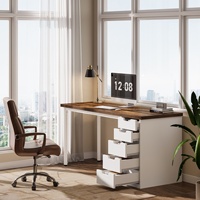 Bureau d'ordinateur moderne et simple, 47 pouces, avec 5 tiroirs réversibles, table d'étude et d'écriture en brun rustique