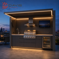 Ensemble de cuisine extérieure de luxe, armoires modulaires en acier inoxydable, barbecue, évier, îlot de rangement, service de fabrication sur mesure