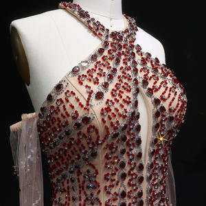 Vestido de Noche de Lujo para Mujer Árabe Sharon Said SS118, Estilo Sirena con Guantes, Pedrería, Halter, para Fiesta - Product Image 6