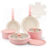 Ensemble de 6 ustensiles de cuisine en céramique antiadhésifs durables avec poignées amovibles, compatibles induction, casseroles et poêles avec couvercles en verre, lavables au lave-vaisselle