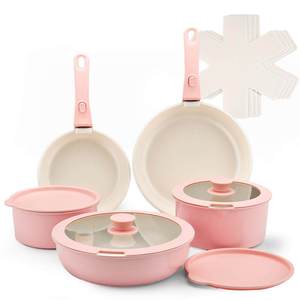 Ensemble de 6 ustensiles de cuisine en céramique antiadhésifs durables avec poignées amovibles, compatibles induction, casseroles et poêles avec couvercles en verre, lavables au lave-vaisselle - Product Image 3