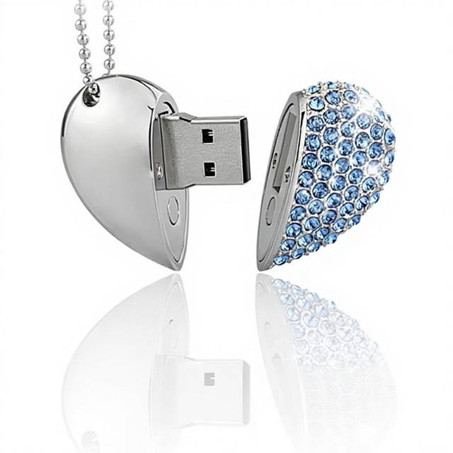 Love Crystal Metal Heart-shaped U Disk 16GB/32GB/64GB USB 2.0/3.0 High Speed New 5-Year Warranty Creative Jewelry Gift