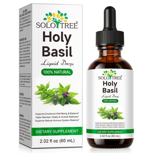 SOLOTREE Integratore Vegano Senza Alcool con Estratto di Foglie di Basilico Sacro, Gocce Liquide per Adulti per Calma, Concentrazione e Supporto Immunitario - Product Image 1