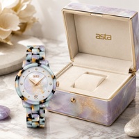 Asta Montre Quartz Femme Acétate Nacre Cadran Argenté Irisé Unique Texture Premium OEM ODM Low MOQ