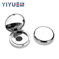 Emballage cosmétique de luxe, boîte à poudre compacte vide, finition argentée ronde, boîte à poudre compacte