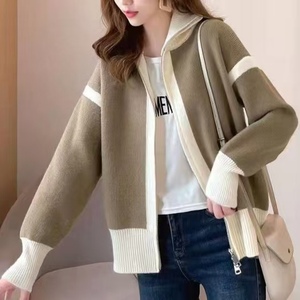 Cárdigan de mujer de nuevo diseño al por mayor cárdigan de Otoño/Invierno personalizado a la moda con estampado de bloques de color y cremallera a rayas - Product Image 5