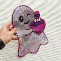 Patchs thermocollants personnalisés à thème Halloween, grand motif fantôme et citrouille, broderie à paillettes et sequins pour vêtements