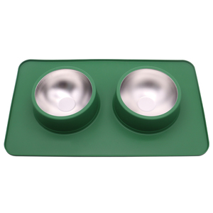 Alimentatore <span class=keywords><strong>per</strong></span> <span class=keywords><strong>acqua</strong></span> e cibo <span class=keywords><strong>per</strong></span> cani e <span class=keywords><strong>gatti</strong></span> in acciaio inossidabile antiscivolo personalizzato senza fuoriuscite di fabbrica 2 <span class=keywords><strong>ciotole</strong></span> con tappetino <span class=keywords><strong>per</strong></span> leccare in Silicone - Product Image 1