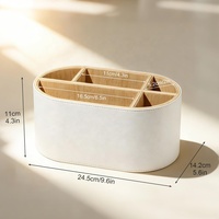 Organisateur de bureau en cuir PU écologique et durable, multi-compartiments, beige, pour fournitures de bureau et rangement de produits de beauté