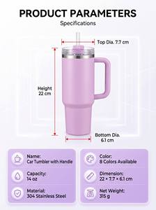 Vaso Térmico de Acero Inoxidable de Doble Pared de 14oz Libre de BPA con Asa y Tapa con Popote, 16 Colores, Taza de Viaje Personalizada para Coche - Product Image 2