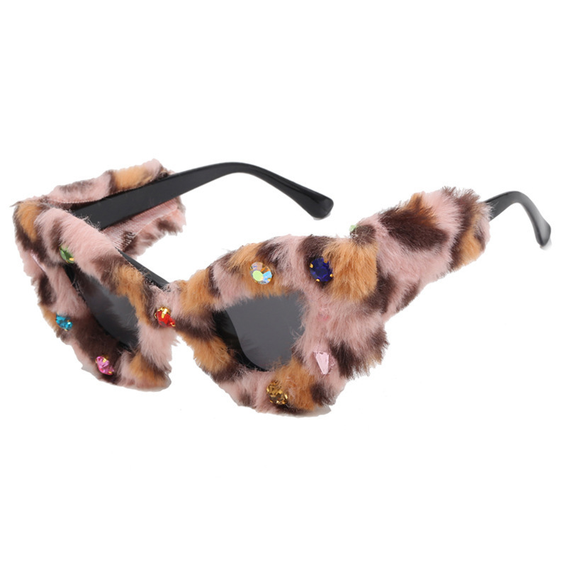2024 Cat Eye Diamond Plush Sunglasses UV400 Optical Lenses 