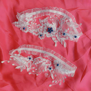 Jarretelles de soirée en dentelle florale pour filles, jarretelles Sexy, motif Floral, bas en cuir avec perles bleues, quine de mariage - Product Image 6