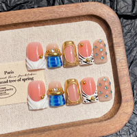 Uñas postizas acrílicas reutilizables con pegamento, diseño cuadrado, forma de pico de pato, cobertura completa, hechas a mano, para niños, 359, 730, 780