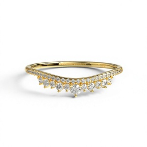 แหวนเพชรทรงกลมเคลือบทอง 18K 14K หรูหรา แหวนแต่งงานรูปตัววี แหวนหมั้นเพชรเม็ดเดี่ยว แหวนซ้อนสำหรับผู้หญิง - Product Image 1
