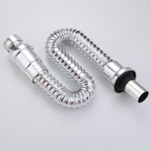 Tubo de desagüe de acero inoxidable antiolores de 84 mm curvado y roscado para lavabo con tapón desplegable - Product Image 2