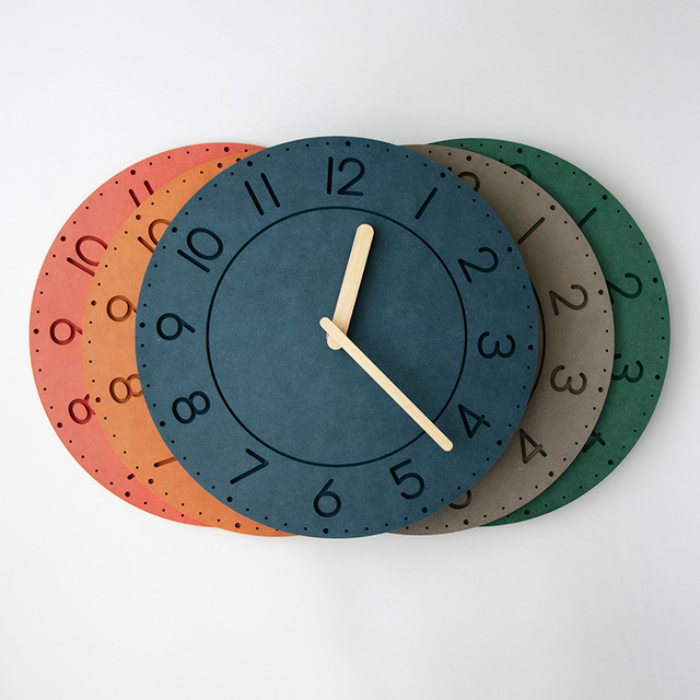 Punch-Free Modern Minimalist Wood Wall Clock Battery Operated Living Room Home Morandi Colorful TV Cabinet Entrance Cross-Border