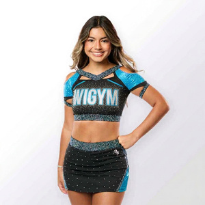 Uniformes de Porristas Personalizados al por Mayor, Impresos con Cuentas, de Poliéster y Spandex, para Jóvenes Porristas, con Colores y Tallas Personalizadas - Product Image 1