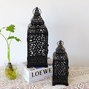 Lanterne a vento in stile marocchino in metallo lampade a motivo floreale scava fuori il Design portacandele in ferro decorazioni per la casa retrò - Product Image 1