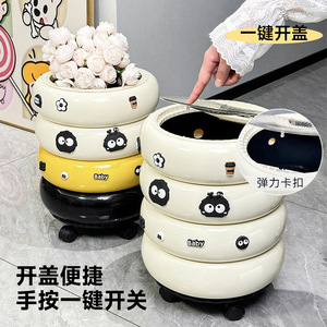 Cubo de basura con forma de donut con tapa y ruedas, tamaño grande, para uso en interiores, para sala de estar, dormitorio, contenedor de almacenamiento - Product Image 4