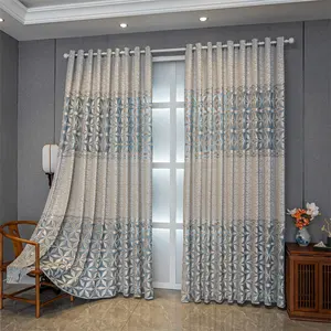 American Hollow Jacquard Curtains, Ready-Made Geometric Diamond Pattern Design Luxury Living Room Curtains