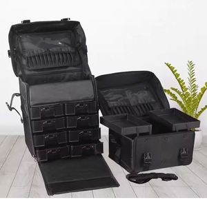 Sac de maquillage de luxe pour tatouages, échantillon gratuit, grande capacité, 2-en-1, avec roulettes universelles, multi-couches, pour femme, avec poignée de transport. - Product Image 3