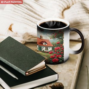 แก้วมัคเปลี่ยนสีลายบ้านสวน เซรามิกสีดำด้าน ขนาด 11 ออนซ์ - Product Image 3