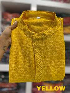 14 kg Heavy Rayon Chikan Work Tradicional Chikan Work Kurta con pijama para todas las ocasiones hermosas Conjunto de pijama Kurta para hombre - Product Image 6