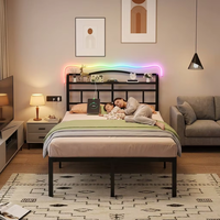 Tête de lit LED personnalisable avec projecteur sept étoiles USB Type C, station de charge intégrée, silencieuse, robuste, pour lit double