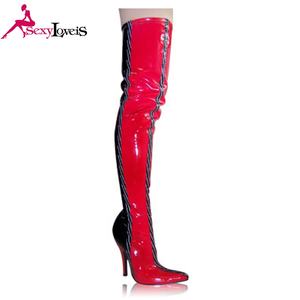 女性用ラージサイズブーツエクストリームハイヒールサイハイブーツ女性用先のとがったつま先フェチオーバーニー女性用ブーツ - Product Image 6