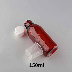 Pet hổ phách Chứa ho Syrup chai thuốc lỏng chai nhựa với xi-rô đo cốc thuốc - Product Image 4