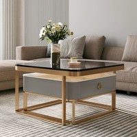 Table basse carrée de luxe moderne pour la maison, plateau en marbre, pieds en acier inoxydable, table d'appoint gigogne en métal