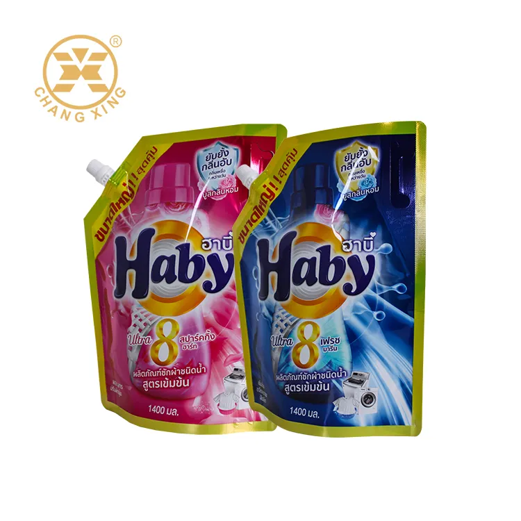 Factory Custom Resealable 1.5L 2L Detergent Packaging Bag Doy pack Laundry Detergent Stand up Spout Pouch