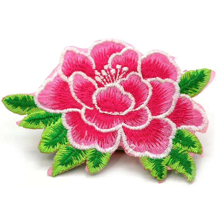 Heat Transfer Adhesive Woven Hats Garment Applique Flower Custom peony Iron on Embroidery Patch