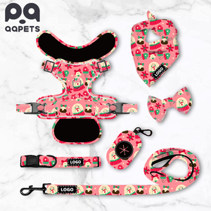 Faceboo Popular Dog Harness Set Custom Logo Sublimation Print Pet Supplies Collar Para Perro Dog Harness Leash and Collar Set