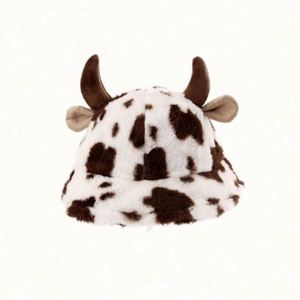 New Style Autumn Fashion Fuzzy Trendy Cow Pattern Print Plush Fisherman Warm Thick Winter Bucket <b>Hat</b> Women - Product Image 6