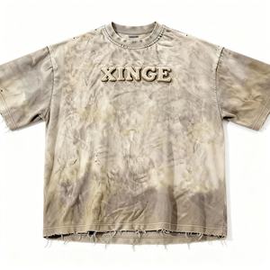 เสื้อยืดทรงบ็อกซี่ผู้ชาย แขนเสื้อแบบดรอปไหล่ ทรงโอเวอร์ไซส์ สตรีทแวร์ พิมพ์ลายไท-ได ล้างสีสไตล์เรโทร ระบายอากาศได้ดี ขายดีประจำปี 2026 รับสกรีนโลโก้ - Product Image 3