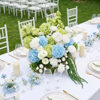 Arrangement floral de mariage bleu ciel populaire 2027, fleurs artificielles en soie, boule d'hortensias bleus pour la décoration de table de mariage et de bar
